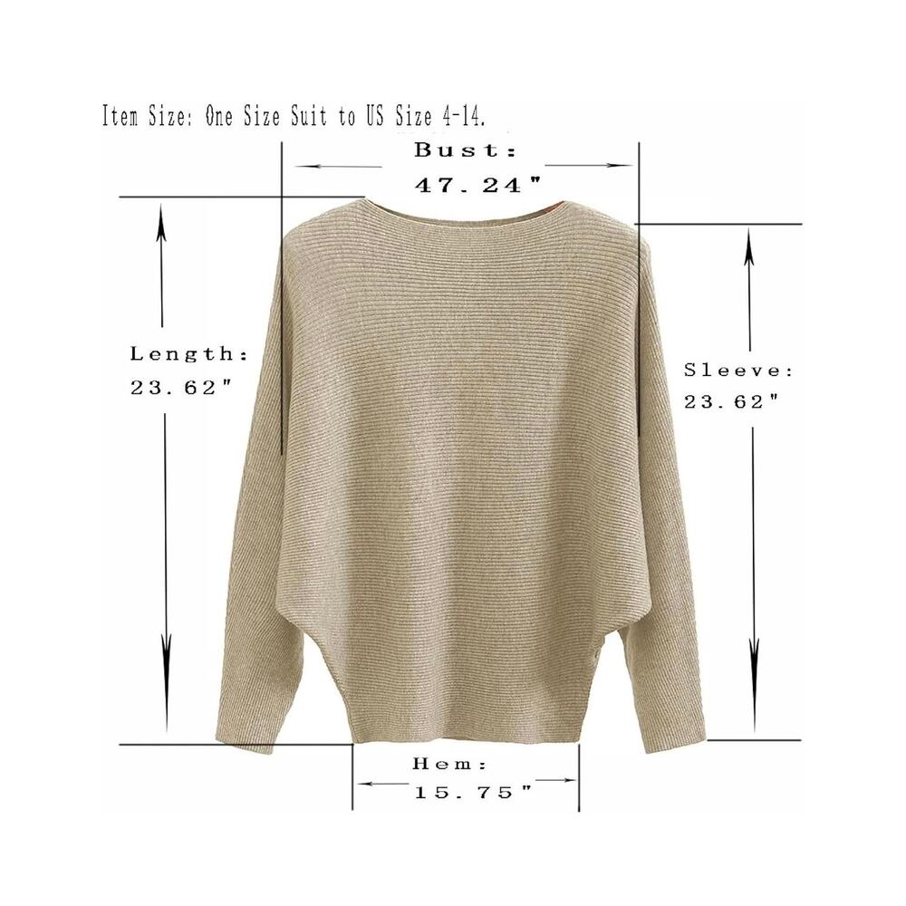 GABERLY Tan Boat Neck Batwing Dolman Ribbed Knit Oversized Sweater One Size NEW - Picture 3 of 6